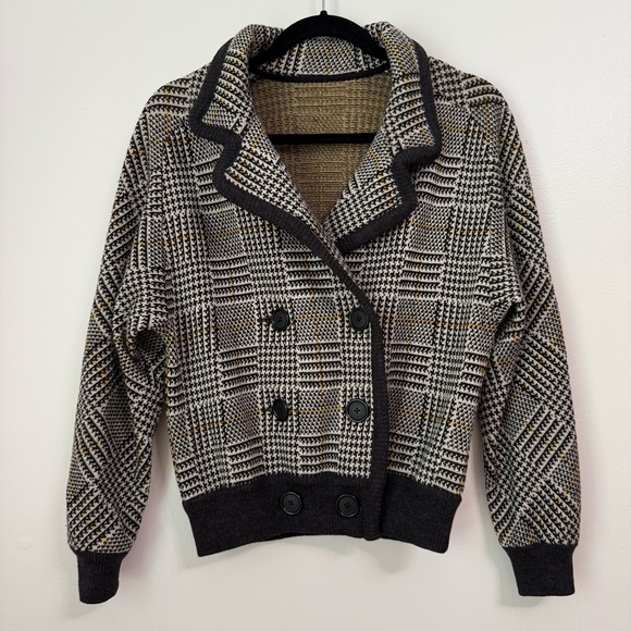 Valentino Sweaters - Valentino Women 100% Wool Houndstooth Knit Cardigan Jacket Bomber, size 40/6 US